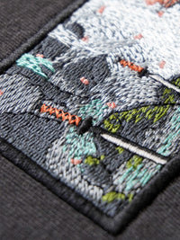 Embroplace, Samurai near the waterfall embroidery design, streetwear with art embroidery, fashionable clothes, t-shirts, sweatshirts, hoodies, unique machine embroidery, clothes for women, clothes for men.