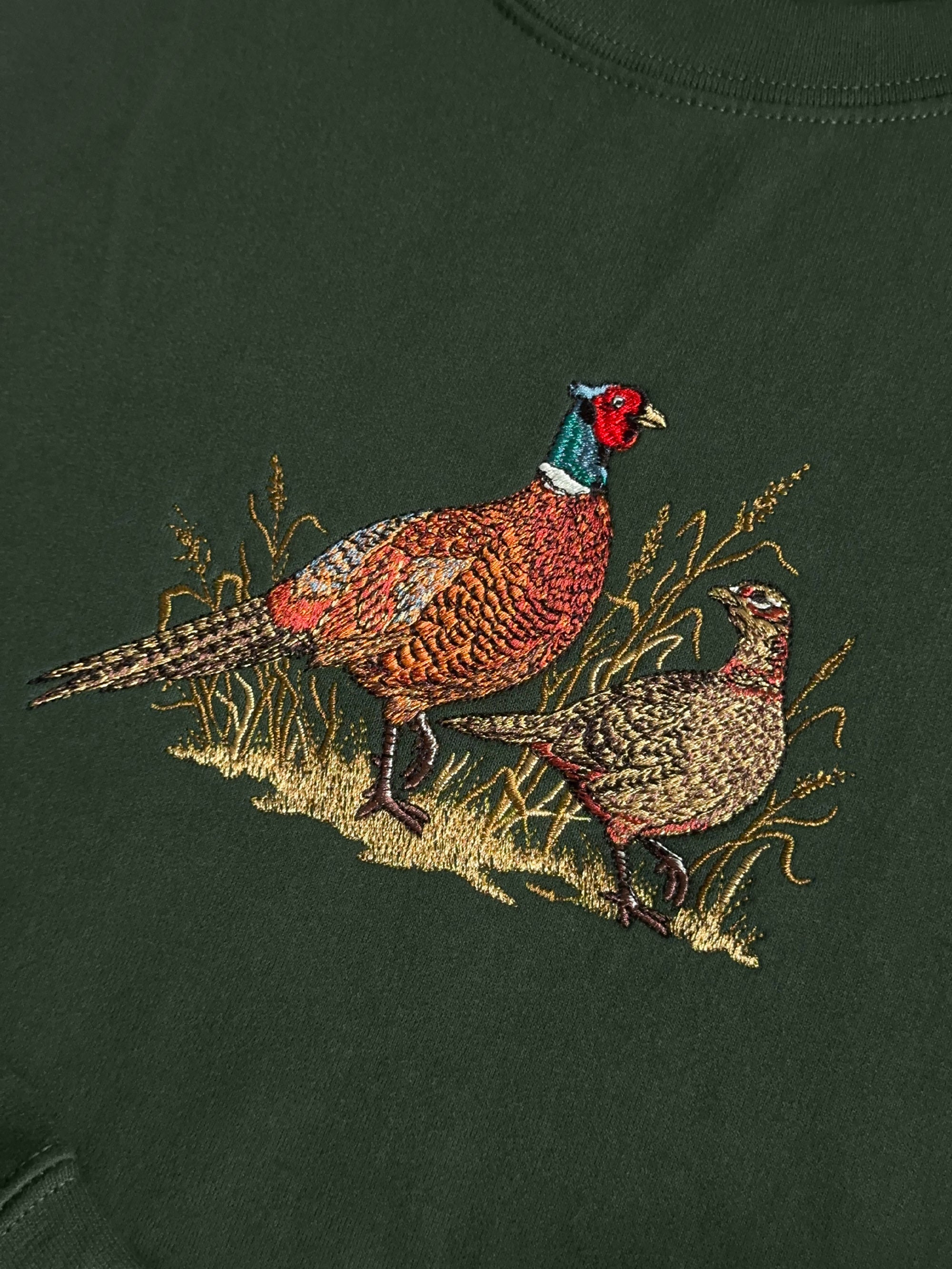 embroidered pheasant sweatshirt countryside outfit hunting style bird shirt