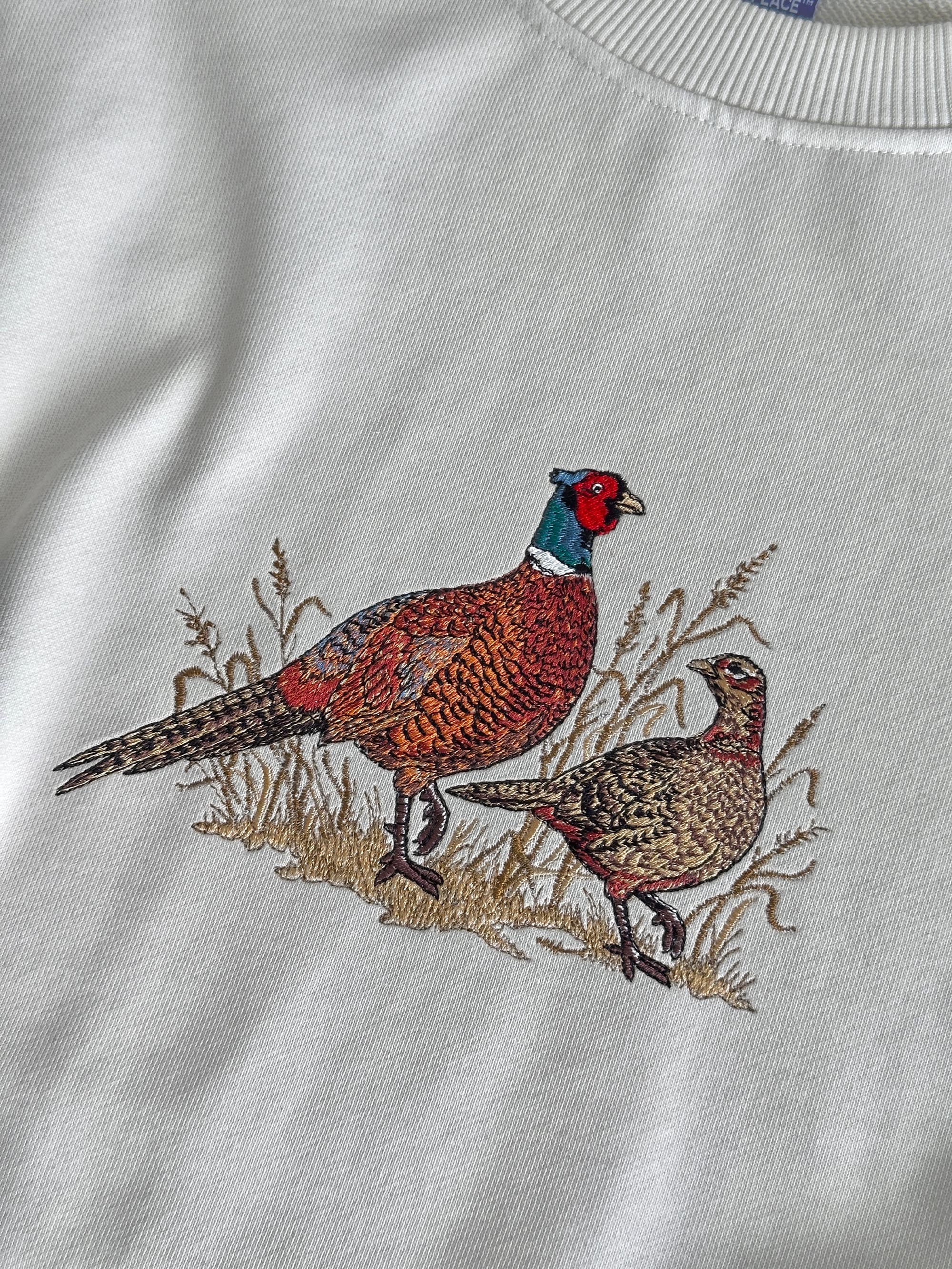 embroidered pheasant sweatshirt countryside outfit hunting style bird shirt