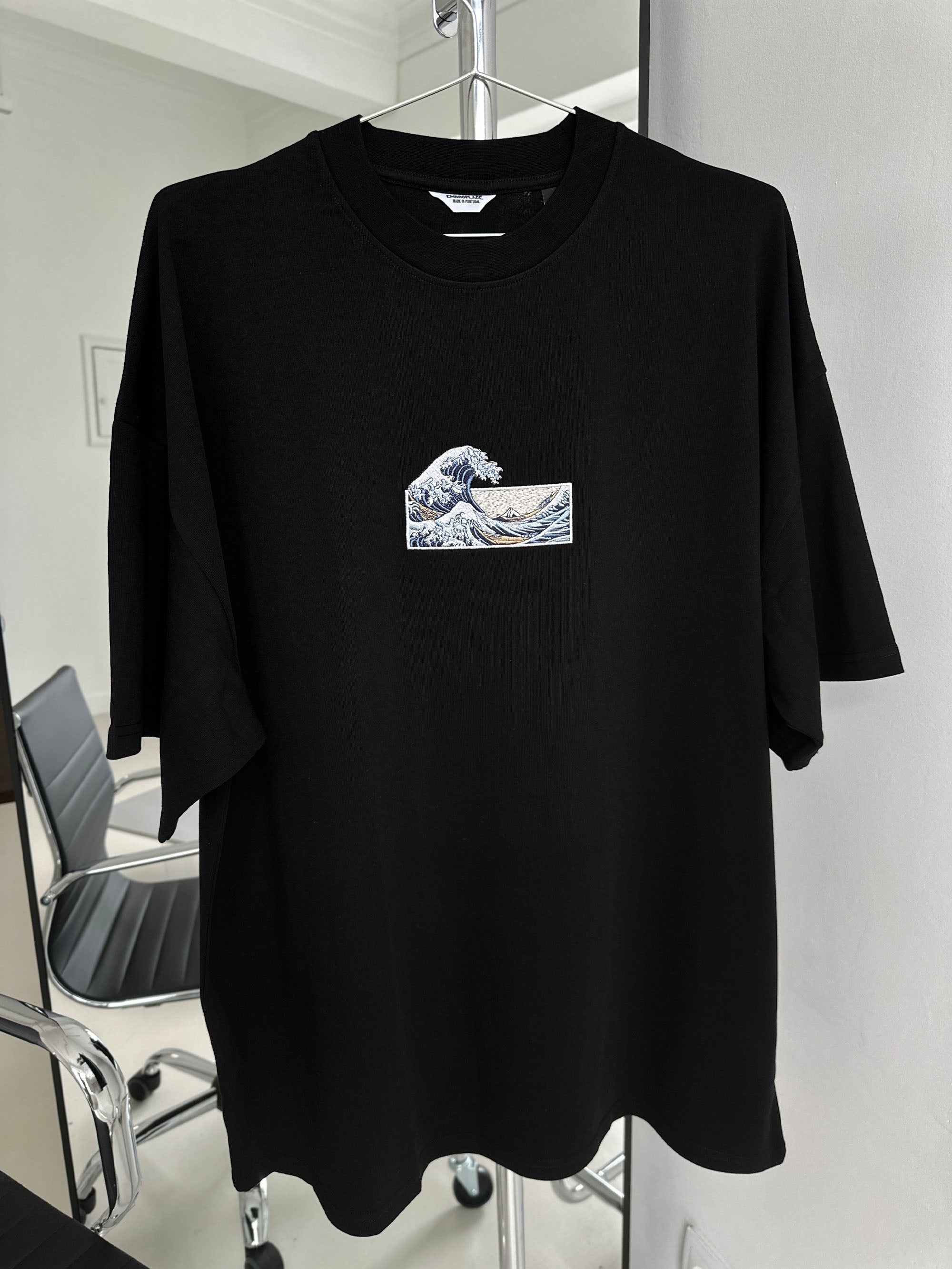 The Great Wave Off Kanagawa T-shirt Premium Oversized Black L